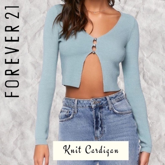 FOREVER 21 Cropped Hem, 3-Loop Button Long Sleeve Open Cardigan Sweater NWT/XL - Picture 1 of 9